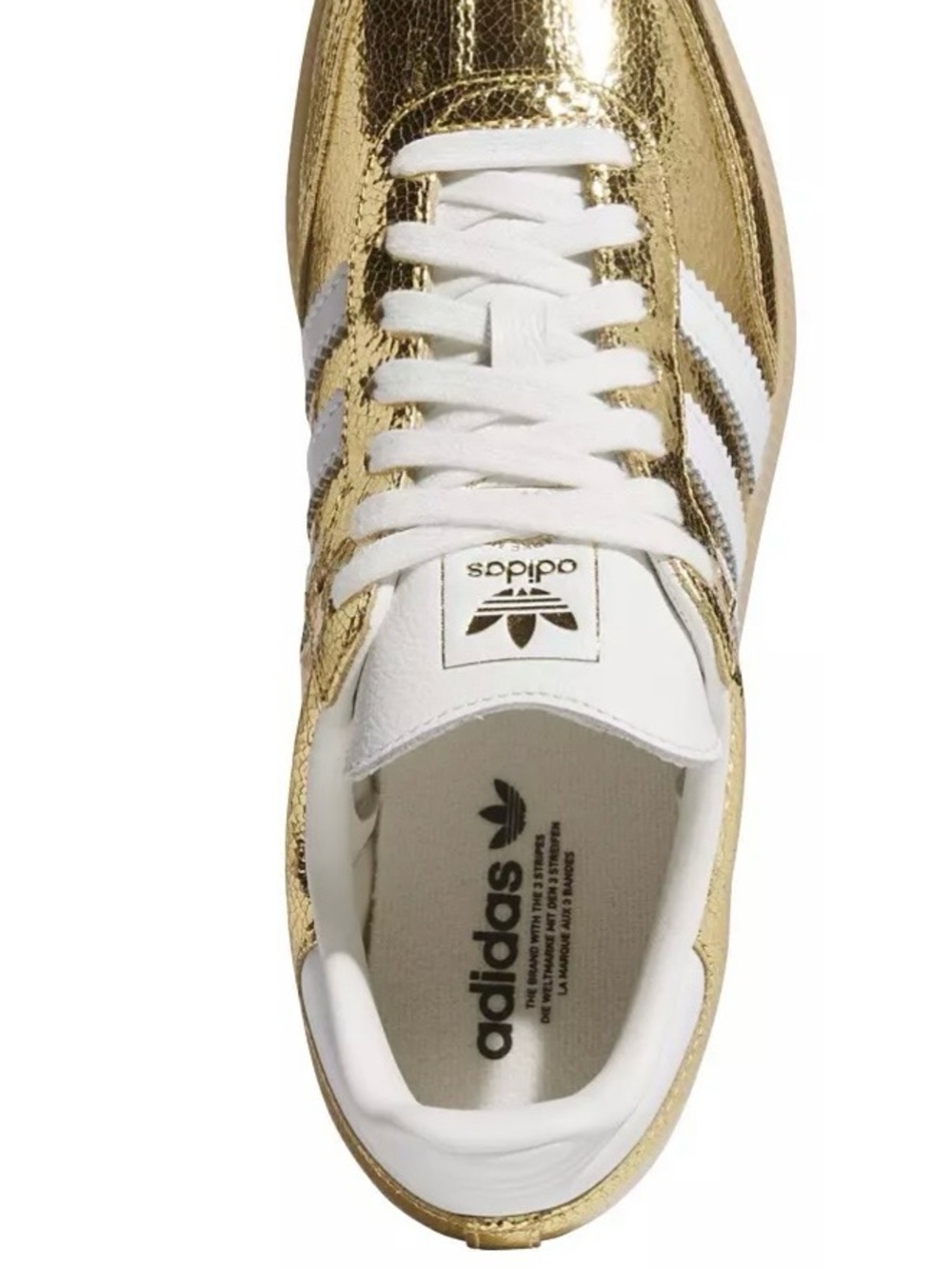 adidas Women’s Metallic Gold Samba oG Sneakers with White Stripes - Picture 4 of 6